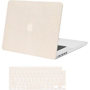 MOSISO Compatible with MacBook Pro 16 inch Case 2025 2024 2023 2022 2021 M4 M3 M2 M1 A3403 A3186 A2991 A2780 A2485, Anti-Fingerprint Square Grid PU Leather Coated Hard Shell Case&Keyboard Cover, Beige