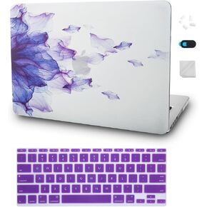 KECC متوافق مع MacBook Air 13 Inch Case 2022 2021-2018 A2337 M1 A2179 A1932 Retina Touch ID Cover Blastic Shell Cover (Purple Flower 1)