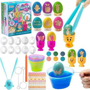 Klever Kits 40pcs easter egge dye kit ، مجموعة تزيين بيض عيد الفصح DIY مع أقراص صبغ ، وقوف ، والستنسل لحفلات الموضوع ، ونشاط الإبداع ، والهدية ، وصالح الحزب