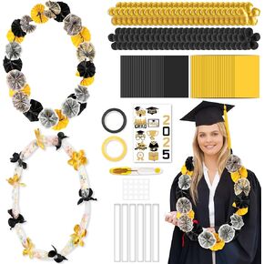 Watinc Graduation Candy Lei Making Kit ، 208pcs 2025 Money Lei مع قطع ملصقات الزهور ، لمدرسة تهانينا لتوفيرات الحفلات العليا للطلاب (Red Black White)