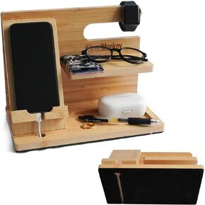 Premium Walnut Wood Phone Docking Station – Universal Organizer for Smartphones, Watches, and Accessories – Non-Slip Base to Prevent Scratches – Elegant Desk or Nightstand Solution for Men & Women