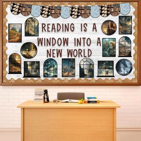 Reading Bulletin Board Set Positive Classroom Decorations Reading-is A Window Into A New World Fairy Theme Cutouts for Teacher Student Back to School Library Home Office Learning Decor