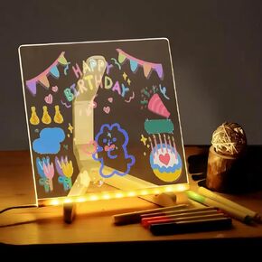 Large Acrylic Dry Erase Board with Light Light up Drawing Board with Stand as a Glow Memo LED Letter Message Board Note Glass Led Board White Board with 7 Pen for Office School Home (Large)