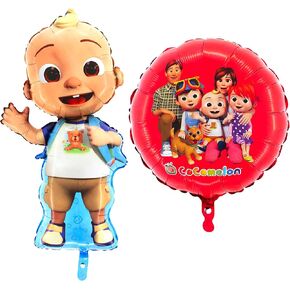 Toyland® Pack of 2 Balloons Cocomelon - Baby Baby JJ على شكل 81 سم (32 ") وبالون عائلة Cocomelon Round 45.7 سم (18") - زخارف حفلة للأطفال
