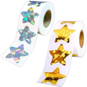 Star Stickers Holographic Gold Silver Stickers 1" 1000 Pcs Self Adhesive Behavior Chart Labels Glitter Foil Stickers for Kids Reward DIY Craft Students Teachers Supplies