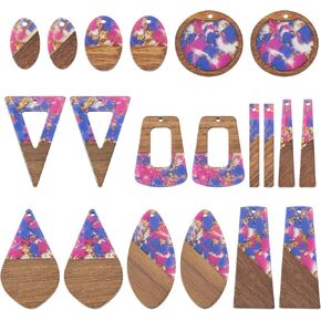 cheriswelry 20pcs/10 أزواج راتنج الايبوكسي الخشب المعلقات ذات القرط الكبير مع رقائق الذهب DIY Bohemia سحر خشبي بيان مختلط الشكل 22-49 ملم لصنع المجوهرات DIY