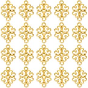 Sunnyclue 1 Box 100PCS Flower Connectors Connector Connector Gold Flower Hollow Components Connectors Tongs Double -Side Charms for Jewelry Making Charms أقراط أساور DIY Crafts