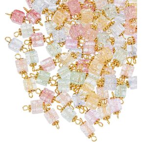 100pcs crackle class cube charms contlull square connectors with اثنين من حلقات الذهب موصلات مربعة مربعة لقرار سوار DIY ثقب المجوهرات: 1.5-2 مم