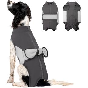 SAWMONG Zipper Recovery Suit for Dogs, Breathable Cotton Dog Surgery Suit Female Spay Pet Male, Cotton Neuter Onesie Prevent Licking Wounds, Substitute E-Collar & Cone Cat(Green, X-Large)
