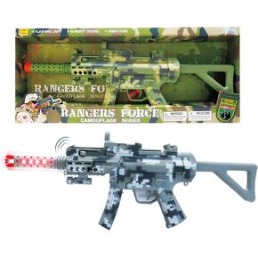 Mozlly Light Up Military Combat Force Camouflage Machine Gun - Rangers Force Camouflage Toy Gun with Vibration LEDs and Sounds, Perfect for Pretend Play, Dress Up, Cosplay - 21.5 Inch, Color May Vary