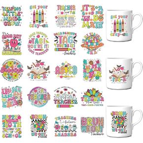 20 Sheets Teacher UV DTF Cup Wraps, School Stickers Rub On Transfer for Glass, Classroom, Book, Blackboard, Globe, Ruler, Back to School Craft, Gifts for Teacher Students