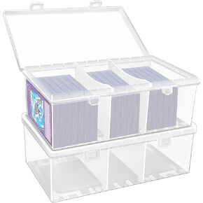2 Pack 400 Count Plastic Trading Card Storage Box with Dividers, Waterproof Baseball Card Storage Box Football Basketball Playing Cards Sports Cards Holder Organizer Collection Storage Case