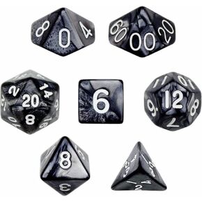 7 Die Polyhedral Dice Set - Smoke (Black Pearl) with Velvet Pouch by Wiz Dice
