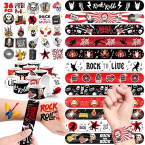 60 PCS Rock and Roll Party Favors مجموعة - 36 وشمًا مؤقتًا و 24 أساور صفعة للأطفال ، مثالية لمستلزمات أعياد الميلاد ذات طابع الموسيقى ، روك أند رول ديكورات الحفلات