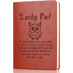 Owl Gift Lucky Faux Leather Journal Bird Lovers Gift Cute Owl Themed Gift Owl Gifts for Women, Christmas Birthday Gifts for Friends Sisters(Lucky Owl)