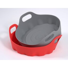 Li&Zhao Silicone Air Fryer Liners Reusable - 2 PCS Air Fryer Inserts Air Fryer Accessories Air Fryer Silicone Liners 4 to 7 Qt Silicone Liners For Air Fryer Basket(Red & Gray)