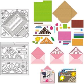 BENECREAT 2Pcs Envelope Folder Flowers Cutting Dies, Carbon Steel Die Cuts Stencils Die Cuts Metal Templates for DIY Scrapbooking Photo Album Decorative Embossing Paper Card