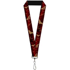 Buckle Down Lanyard-1.0"-Wonder Woman Logo/Text Scattered Rays Weath