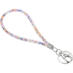 Patikil Wristlet Bling Keychain Cheain Lanyards ، Crystal Lanyard Strap Wrist Colorful Contract with Metal Clasp لمفاتيح حامل شارة الهوية ، أبيض