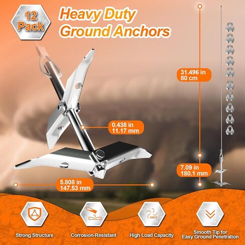 Pugala 2700 lb Holding Capacity 6 Pack Heavy Duty Ground Anchors with Adjustable Clamps - 30'' Double-Layer Cross-Design Earth Anchors for Sheds, Greenhouses, Tents in Saudi Arabia