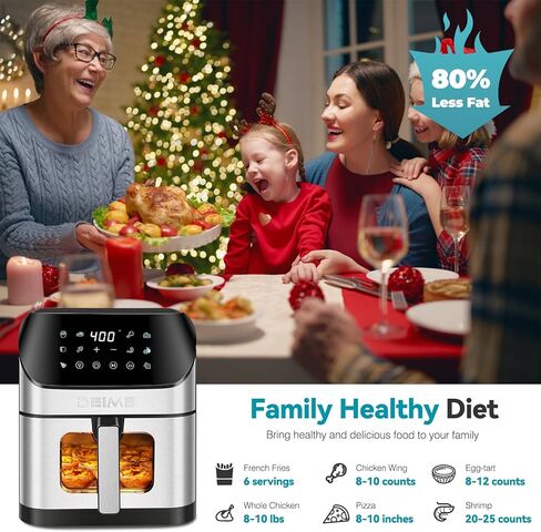 Air Fryer 6.2 QT Large Capacity Oilless Hot Air Fryers Oven 1500W Healthy Cooker with 10 Presets, Digital LCD Touch Screen, Visual Cooking Window, Non-Stick Basket, Included Recipe (Silver-L) in Saudi Arabia