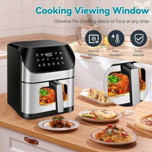 Air Fryer 6.2 QT Large Capacity Oilless Hot Air Fryers Oven 1500W Healthy Cooker with 10 Presets, Digital LCD Touch Screen, Visual Cooking Window, Non-Stick Basket, Included Recipe (Silver-L) in Saudi Arabia