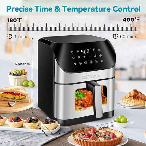 Air Fryer 6.2 QT Large Capacity Oilless Hot Air Fryers Oven 1500W Healthy Cooker with 10 Presets, Digital LCD Touch Screen, Visual Cooking Window, Non-Stick Basket, Included Recipe (Silver-L) in Saudi Arabia