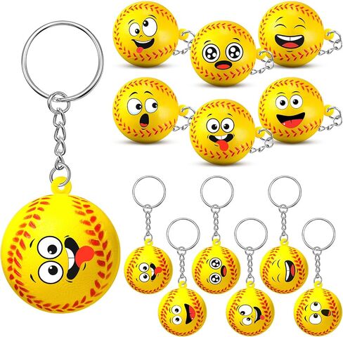 12 Pcs Mini Funny Stress Balls Keychain, Sport Face Keychain Stress Relief Squeeze Balls Keychain Sport Gifts for Women Men Sport Team Players Party Favor Birthday Gift(Football) in Kuwait