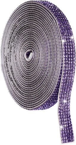 uxcell Crystal Rhinestone Ribbon Roll, 5 Rows of 4 Yard Self Adhesive Crystal Strips, Rhinestone Stickers for Arts Crafts Wedding Birthdays Decoration Violet in Saudi Arabia