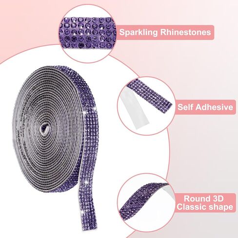 uxcell Crystal Rhinestone Ribbon Roll, 5 Rows of 4 Yard Self Adhesive Crystal Strips, Rhinestone Stickers for Arts Crafts Wedding Birthdays Decoration Violet in Saudi Arabia