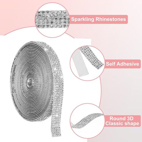 uxcell Crystal Rhinestone Ribbon Roll, 5 Rows of 4 Yard Self Adhesive Crystal Strips, Rhinestone Stickers for Arts Crafts Wedding Birthdays Decoration Violet in Saudi Arabia