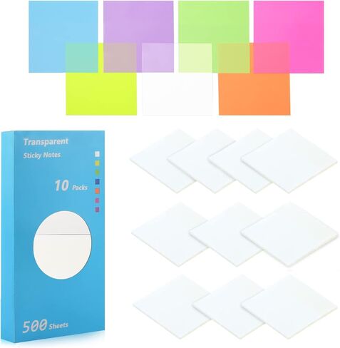 500 Sheets White Transparent Sticky Notes- 3 x 3 Inch- ZAOOTG Clear Sticky Notes Memo Pad Stickers for Annotating, Translucent Sticky Notes for Office & School Supplies (10 Pads, White) in Saudi Arabia