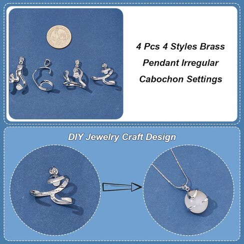 NBeads 4 PCS Brass Blanks Prong Pendant Pendant ، 4 أنماط مخلب قلادة قلادة غير منتظمة قلادة قلادة فارغة مدي قلادة المعادن لـ DIY Gemstone Making Jewelry Making ، Platinum in Saudi Arabia