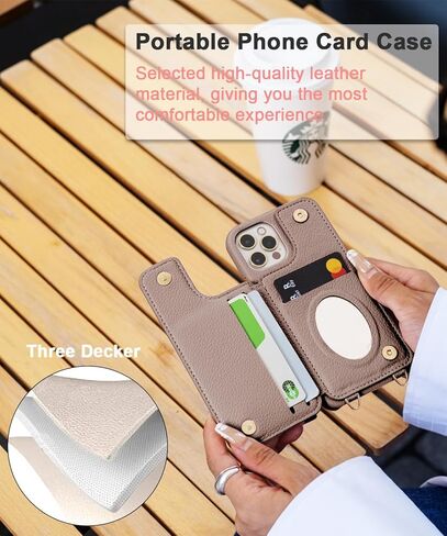 Crossbody Wallet with Cosmetic Mirror Case for iPhone 15 Pro Max, UP Leather Case with Card Slots Invisible Stand, Women Detachable Lanyard 6.7-Inch Phone Case White in Kuwait