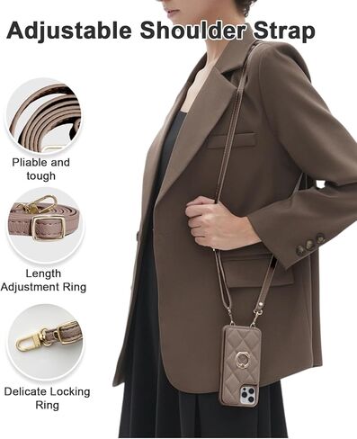 Crossbody Wallet with Cosmetic Mirror Case for iPhone 15 Pro Max, UP Leather Case with Card Slots Invisible Stand, Women Detachable Lanyard 6.7-Inch Phone Case White in Kuwait