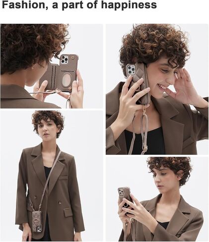 Crossbody Wallet with Cosmetic Mirror Case for iPhone 15 Pro Max, UP Leather Case with Card Slots Invisible Stand, Women Detachable Lanyard 6.7-Inch Phone Case White in Kuwait