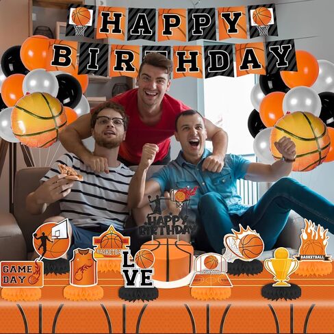 76pcs Basketball Birthday Party Decorations With Banner, Honeycomb Centerpiece, Balloons, Cake Topper, Tablecloths for Boys Theme Party in Saudi Arabia