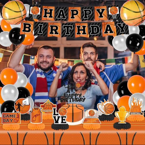 76pcs Basketball Birthday Party Decorations With Banner, Honeycomb Centerpiece, Balloons, Cake Topper, Tablecloths for Boys Theme Party in Saudi Arabia