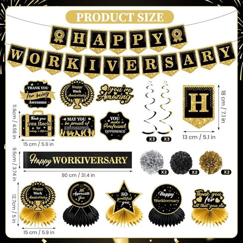 Happy Work Anniversary Decorations Rose Gold Happy Workiversary Banner Honeycomb Centerpieces Hanging Swirls Tissue Paper Pompoms Sash Set for Women Office Employee Worker Appreciation Party Supplies in Saudi Arabia
