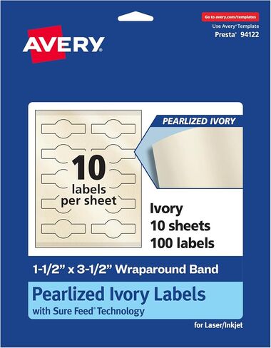 Avery Pearlized Ivory Wraparound Band Labels مع تقنية التغذية المؤكدة ، 1.5 "× 3.5" ، ملصقات فرقة السيجار ، طباعة إلى الحافة ، 100 ، إجمالي ، الليزر/الحبر القابل للطباعة in Kuwait