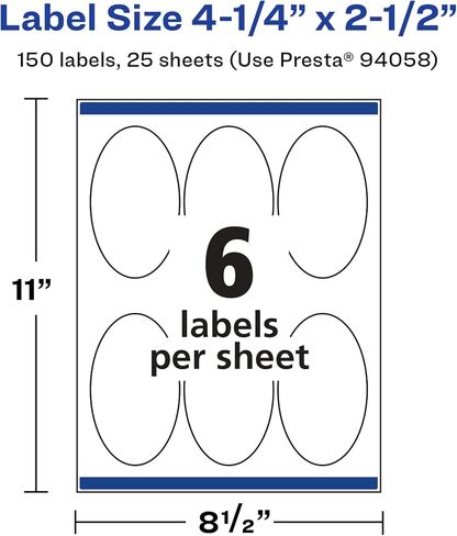 AVERY Glossy White Oval Labels, 4.25" x 2.5", 60 Labels, Sure Feed, Permanent Adhesive, Laser/Inkjet Compatible in Saudi Arabia