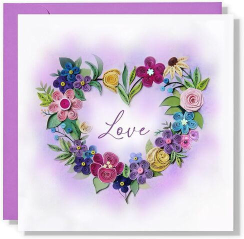 Mother's Day Card, Colorful Flower Heart Card, LOVE Greeting Card, Romantic Quilling Quilled Card for Anniversary, Wedding, Valentine, for Mom Dad Couples Parents Friend (Flower Heart) in Saudi Arabia