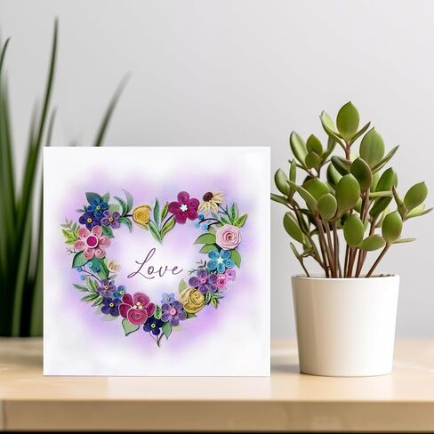Mother's Day Card, Colorful Flower Heart Card, LOVE Greeting Card, Romantic Quilling Quilled Card for Anniversary, Wedding, Valentine, for Mom Dad Couples Parents Friend (Flower Heart) in Saudi Arabia