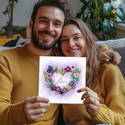 Mother's Day Card, Colorful Flower Heart Card, LOVE Greeting Card, Romantic Quilling Quilled Card for Anniversary, Wedding, Valentine, for Mom Dad Couples Parents Friend (Flower Heart) in Saudi Arabia