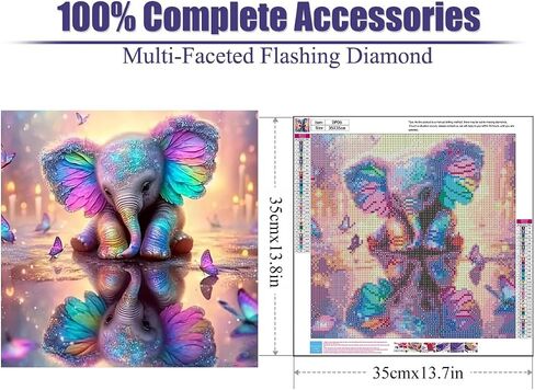 MXZCZX 5D مجموعات اللوحات الماس الفيل للبالغين للمبتدئين ، مجموعة فن الفراشات الماس ، DIY حيوانات كاملة من الحفر مع صور الماس ، فن الجدار المنزل 14 × 14IN in Kuwait