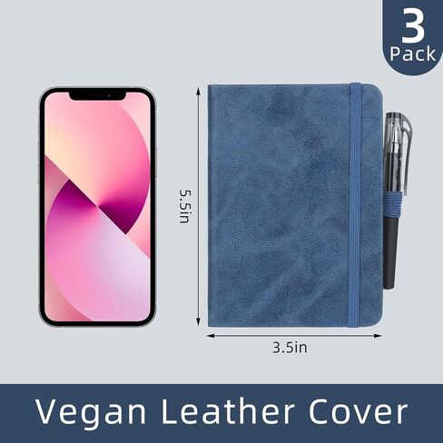 Pocket Notebook Journal for Women Men 3 Pack A6 Hardcover Leather with Pen Loop College Ruled Small Mini Notebook for Note Taking Travel Work School Lined Navy Blue in Saudi Arabia