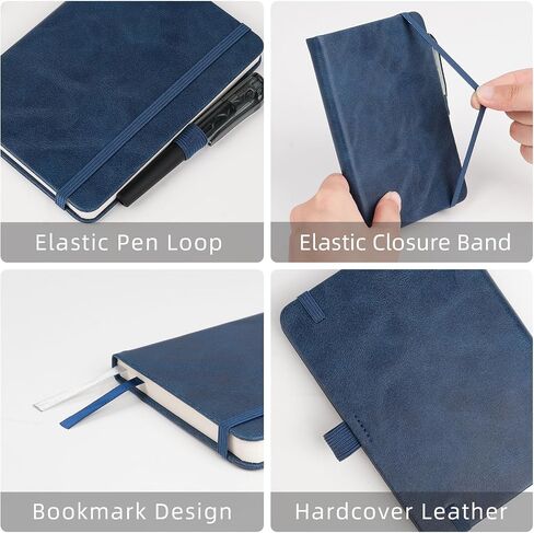 Pocket Notebook Journal for Women Men 3 Pack A6 Hardcover Leather with Pen Loop College Ruled Small Mini Notebook for Note Taking Travel Work School Lined Navy Blue in Saudi Arabia