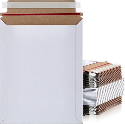 Fainne 100 Pcs Self Adhesive White Cardboard Envelopes Bulk 7 x 9 Inch Flat Cardboard Mailers Document Photo Rigid Mailer for Mailing Shipping Letter CD Card Packaging Supplies in Saudi Arabia