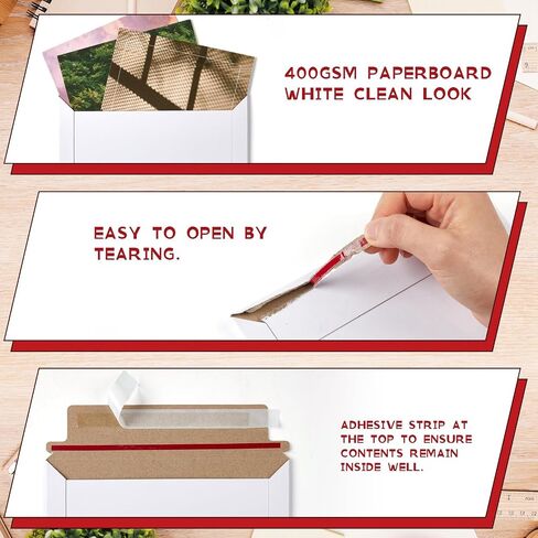 Fainne 100 Pcs Self Adhesive White Cardboard Envelopes Bulk 7 x 9 Inch Flat Cardboard Mailers Document Photo Rigid Mailer for Mailing Shipping Letter CD Card Packaging Supplies in Saudi Arabia