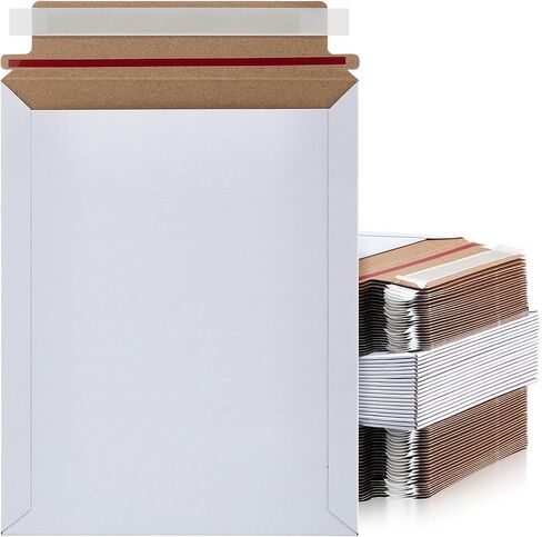 Fainne 100 Pcs Self Adhesive White Cardboard Envelopes Bulk 7 x 9 Inch Flat Cardboard Mailers Document Photo Rigid Mailer for Mailing Shipping Letter CD Card Packaging Supplies in Saudi Arabia